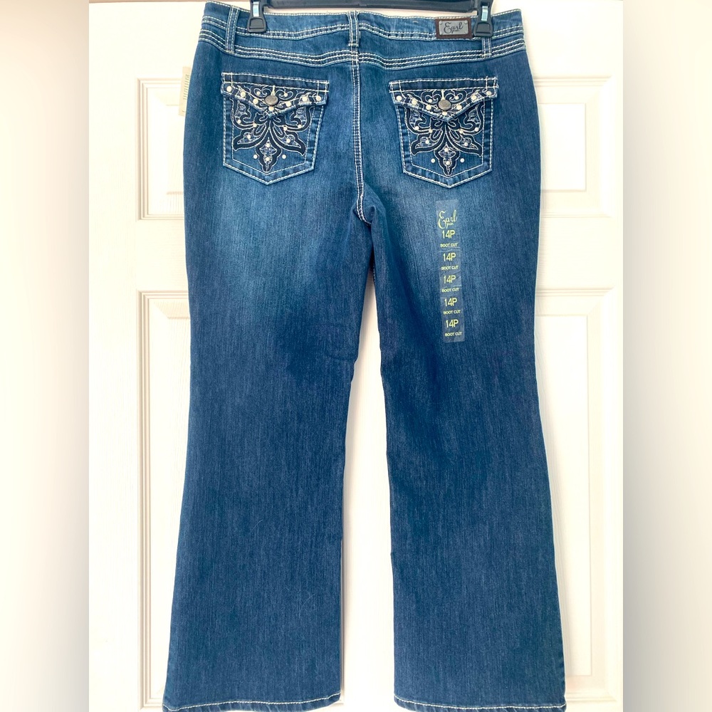 Brand New Earl Embellished Boot Cut Blue Jeans Size 14P